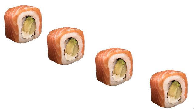 Four Pieces Of Sushi On A White Background