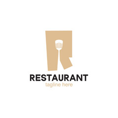 Fototapeta premium Restaurant logo with spoon and fork icon, modern concept of lines.