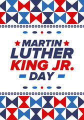 Fototapeta premium Martin Luther King, Jr. Day. Celebrated annual in United States in January, federal holiday. African American Rights Fighter. Patriotic american elements. Poster, card, banner, background. Vector