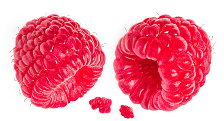 Raspberry isolated. Raspberry on white background. Top view. Collection.  Summer berries Macro.