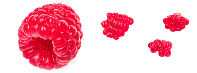 Raspberry isolated. Raspberry on white background. Top view. Collection.  Summer berries Macro.