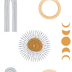 Seamless boho pattern with sunshine