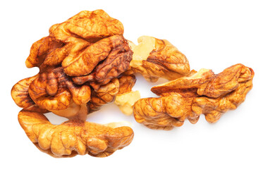Walnut Isolated. Pile of Walnut kernel Nut  on white background. Top view. Flat lay.Walnut Isolated. Pile of Walnut kernel Nut  on white background. Top view. Flat lay.