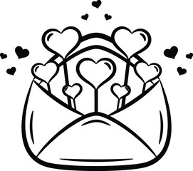Valentine love envelope drawing sketch for coloring