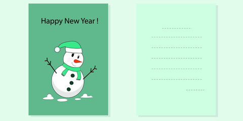 Snowman postcard. Happy New Year