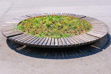 Round bench flowers pot