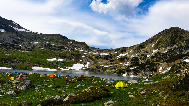 landscape with lake, Bucura Lake, Retezat Mountains, Romania 