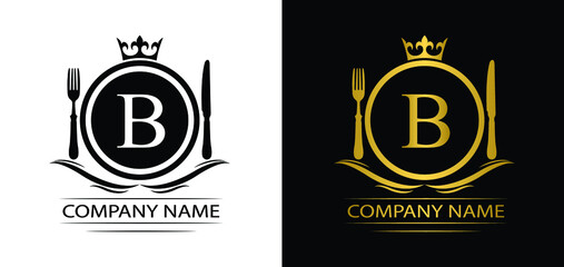 letter B restaurant logo template luxury royal food  vector company  decorative emblem with crown  