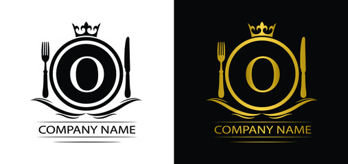letter O restaurant logo template luxury royal food  vector company  decorative emblem with crown  