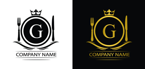 letter G restaurant logo template luxury royal food  vector company  decorative emblem with crown  