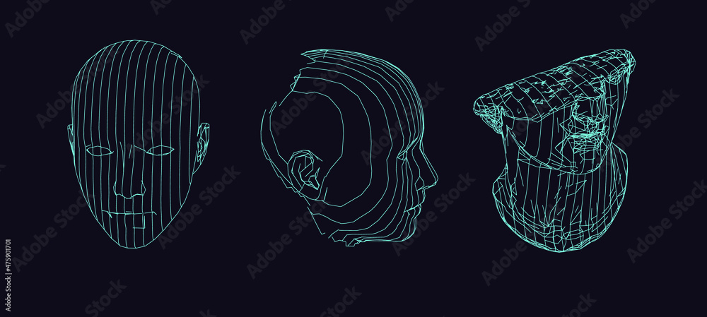 Aufkleber 3d wireframe of a human head. concept for artificial intelligence and neural networks themes.