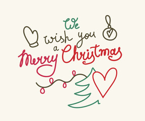 Christmas text. We wish you a merry christmas. Christmas card. Christmas lettering