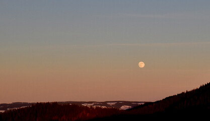 Fototapeta premium Vollmond über dem Schwarzwald im Winter