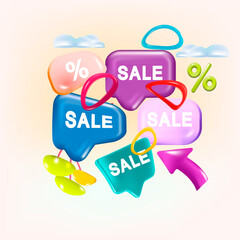 Online shop 3d render realistic vector icon set.