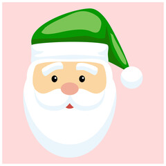 Santa Claus and santaclaus in green hat with beard and mustache santaclaus head holiday christmas and new year illustration
