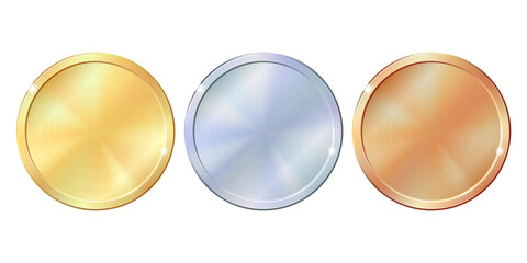 Set of gold, silver and bronze round empty medals. - 475903126