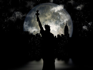 Moon over Manhattan. Liberty statue