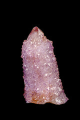 macro mineral stone amethyst cactus on a black background