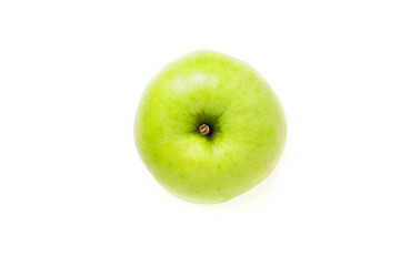 Fresh green apple isolated on white background. Top view        