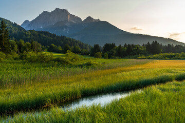 Fototapeta na wymiar Nature Landscape in Slovenia, Julian Alps and Zelenci Springs