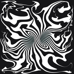 Abstract exploded torus inside view in crazy geometric, hypnotic and twisting black and white stripes Vector illustration.