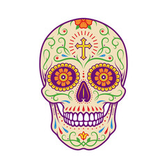 Decorative mexican sugar skull. Stylized skull. Day of the Dead. Stencil art. Painted skull. Sugar skull. Mexican skull. Colorful skull.