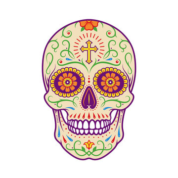Decorative mexican sugar skull. Stylized skull. Day of the Dead. Stencil art. Painted skull. Sugar skull. Mexican skull. Colorful skull.