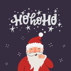 Ho Ho Ho hand lettering and cartoon Santa
