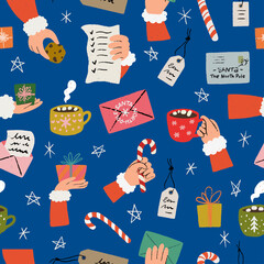 Seamless pattern with Santa hands