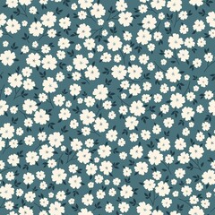 Motif d& 39 époque. petites fleurs blanches et feuilles bleu foncé. fond bleu. Modèle vectorielle continue pour les impressions de design et de mode.