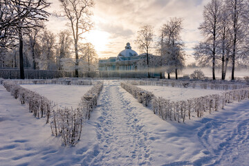 Grotto pavilion in Catherine park in winter, Tsarskoe Selo (Pishkin), Saint Petersburg, Russia