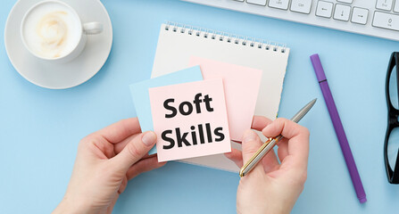 Soft skills text concept write on notebook with pen