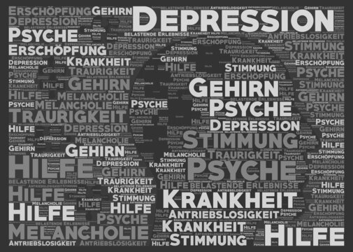 Beschreibung einer Depression als Wortwolke mit Text