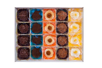 Brigadeiro. Typical Brazilian sweet. Many types of brigadiers together.