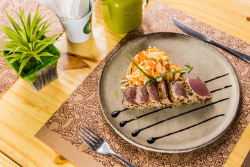 Healthy Food Homemade Classic Food Dish Plate Menu Lunch Breakfast Rice Beans Pasta Sausage Shrimp on the Table