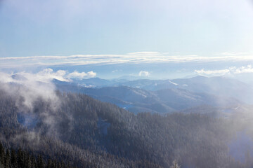 winter landscape with Rarau mountains - Romania