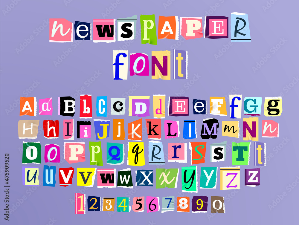 Fototapete vector illustration of colorful alphabet with lowercase and uppercase letters and numbers made in ne