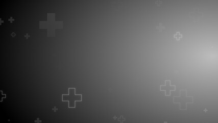 Medical health cross neon light shapes pattern on black background.