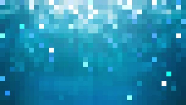 Blue abstract technological background of animated pixels falling like a waterfall 