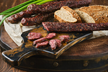 Dried sausage made of venison and turkey meat