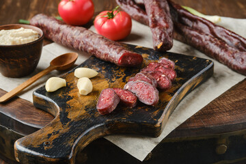 Dried sausage made of venison spicy meat
