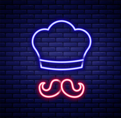 Glowing neon line Italian cook icon isolated on brick wall background. Colorful outline concept. Vector