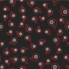 Line Scotch tape icon isolated seamless pattern on black background. Roll adhesive tape. Insulating tape. Vector