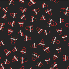 Line Badminton shuttlecock icon isolated seamless pattern on black background. Sport equipment. Vector