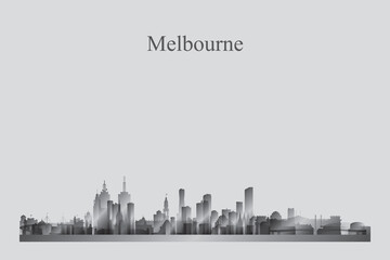 Melbourne city skyline silhouette in a grayscale - 475913536