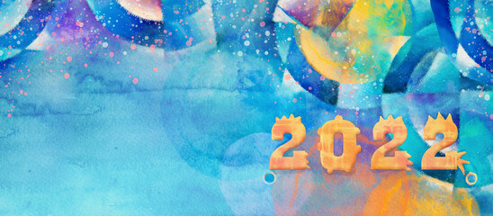 Happy new year 2022. Watercolor banner
