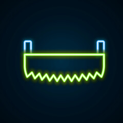 Glowing neon line Two-handed saw icon isolated on black background. Colorful outline concept. Vector