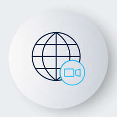 Line Video chat conference icon isolated on white background. Online meeting work form home. Remote project management. Colorful outline concept. Vector