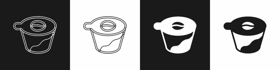 Set Pour over coffee maker icon isolated on black and white background. Alternative methods of brewing coffee. Coffee culture. Vector