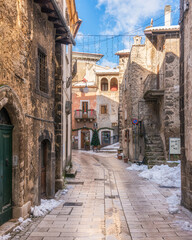 Fototapeta na wymiar The beautiful Scanno covered in snow during winter season. Abruzzo, central Italy.